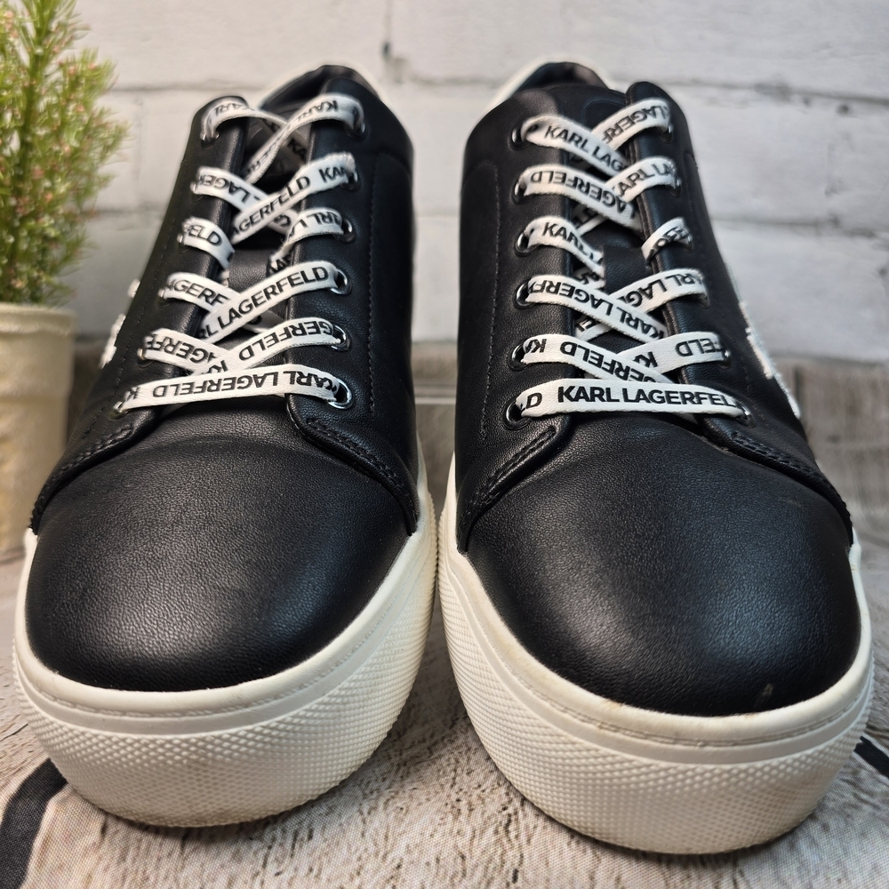 Karl Lagerfeld CYLIE LOW TOP SNEAKER FAUX BLACK LEATHER BOLD LOGO WOMENS 9.5 - Picture 12 of 12